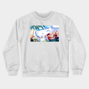 Holiday in Hawaii Arrive by Seaplane 1938 Travel Poster Crewneck Sweatshirt